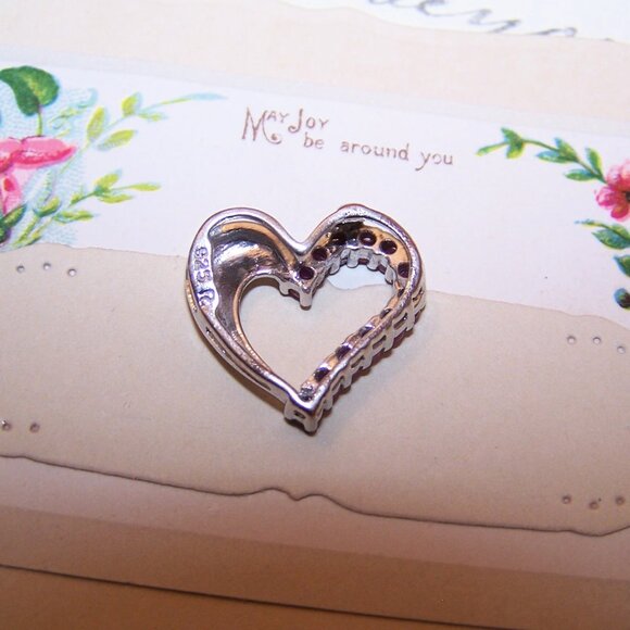 Vintage Ross Simons Sterling Silver Ruby Sliding Heart Pendant - Picture 7 of 8